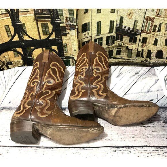 Vintage Cat's Paw Neoprene Ostrich Mens Leather Western Cowboy Boots - Picture 5 of 15